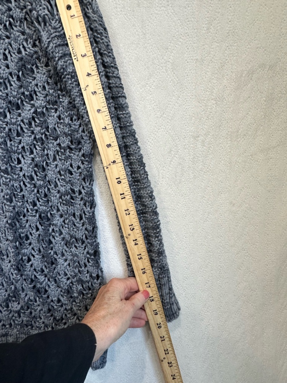 American Eagle Open-Knit Marled Gray Long Cardigan Sweater Sz M Crochet Boho - Picture 13 of 14